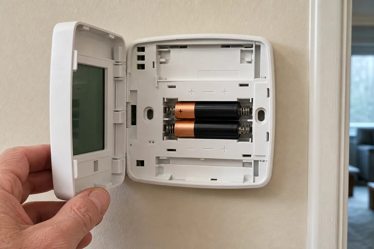 Wall thermostat open for battery replacement