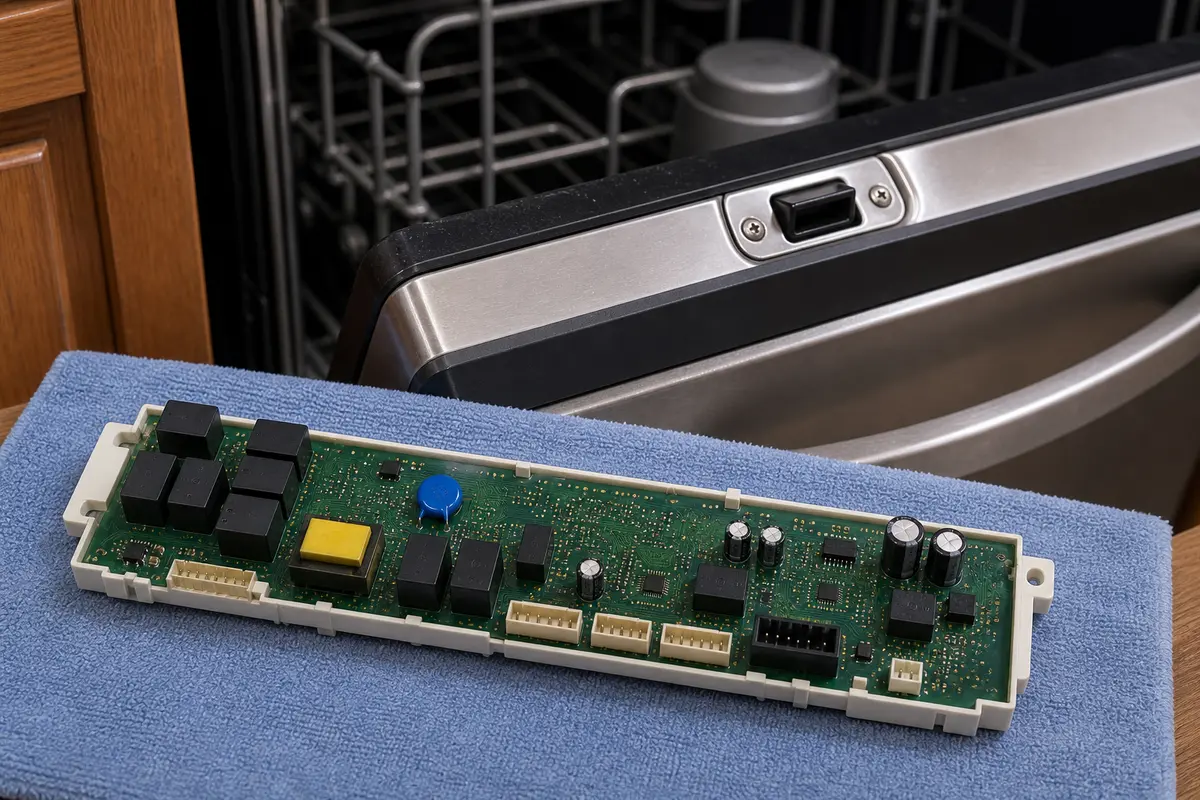 Dishwasher main control board replacement part category with caution to diagnose first