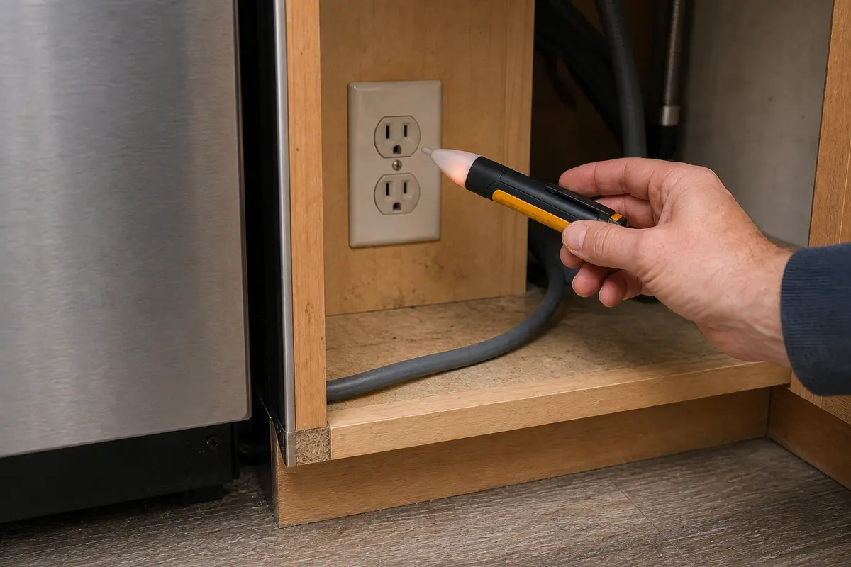 Non-contact voltage tester for basic no-touch dishwasher power checks