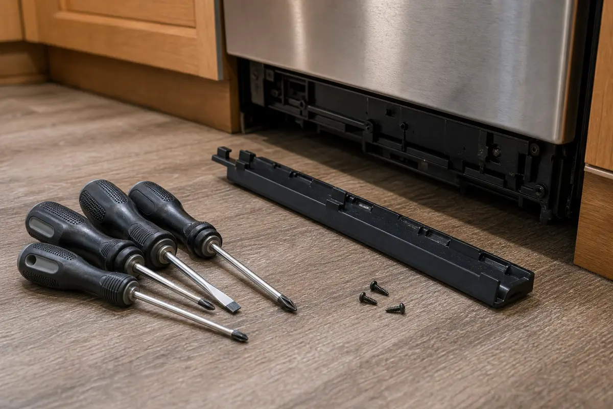 Screwdriver set for basic dishwasher panel and latch-area access after power is off