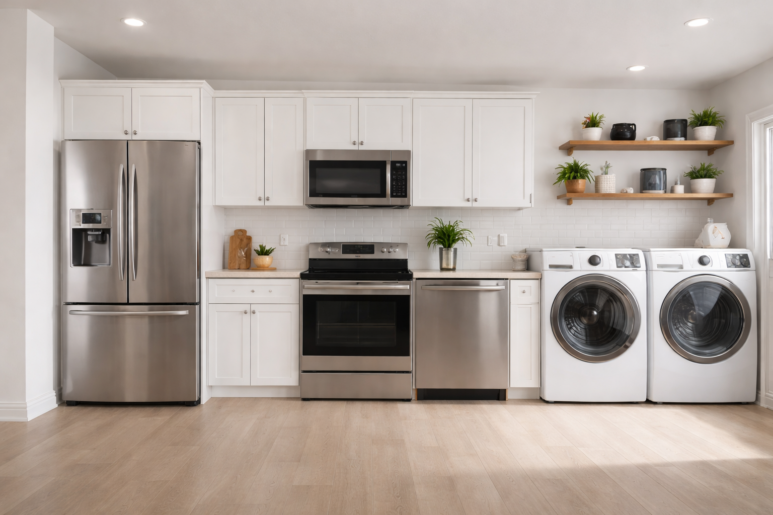 Bright premium kitchen and laundry appliance scene