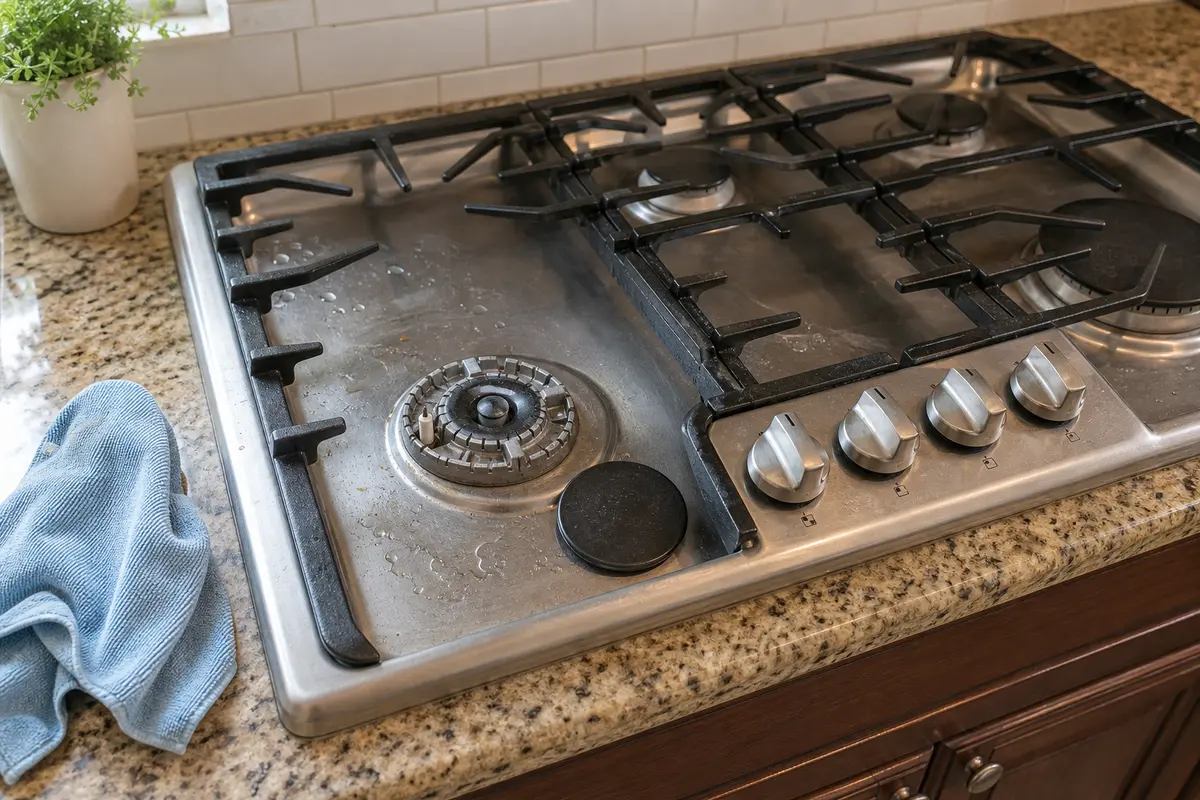 Gas cooktop burner keeps clicking inspection with cap removed and igniter visible