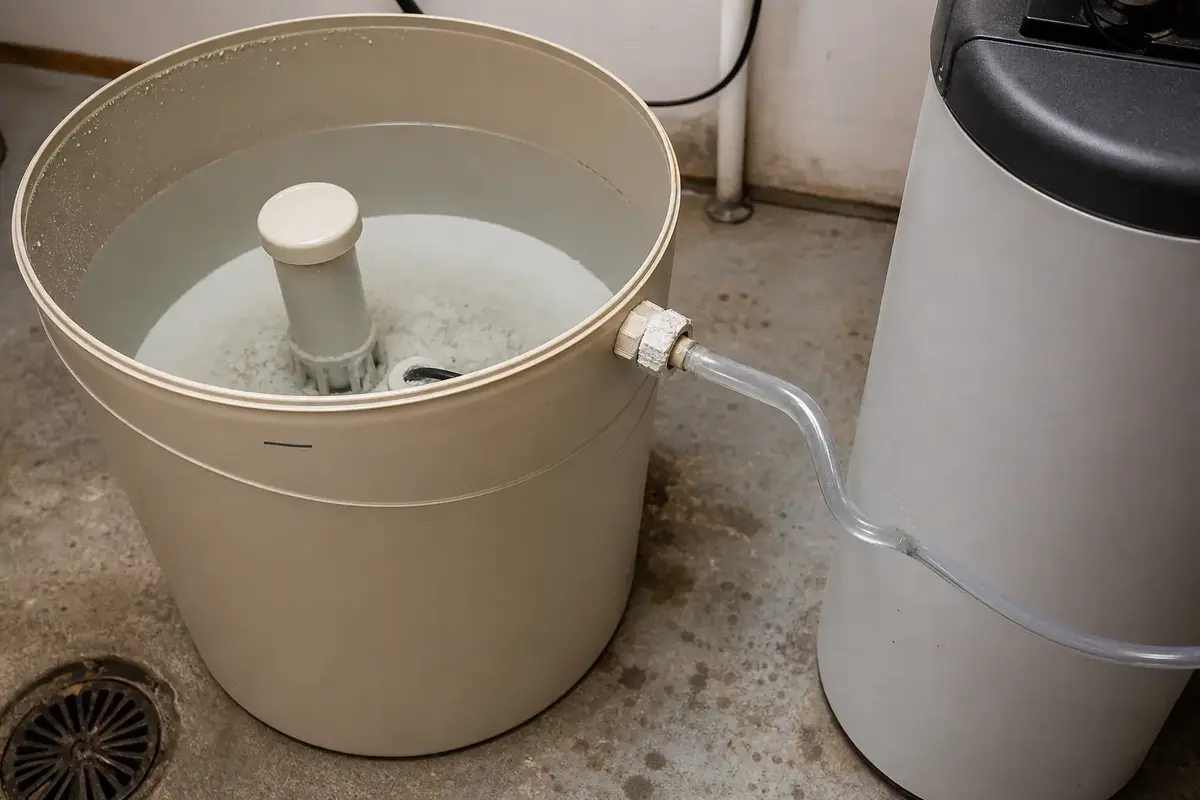 Kinked brine line on a Culligan style water softener after a brine draw check