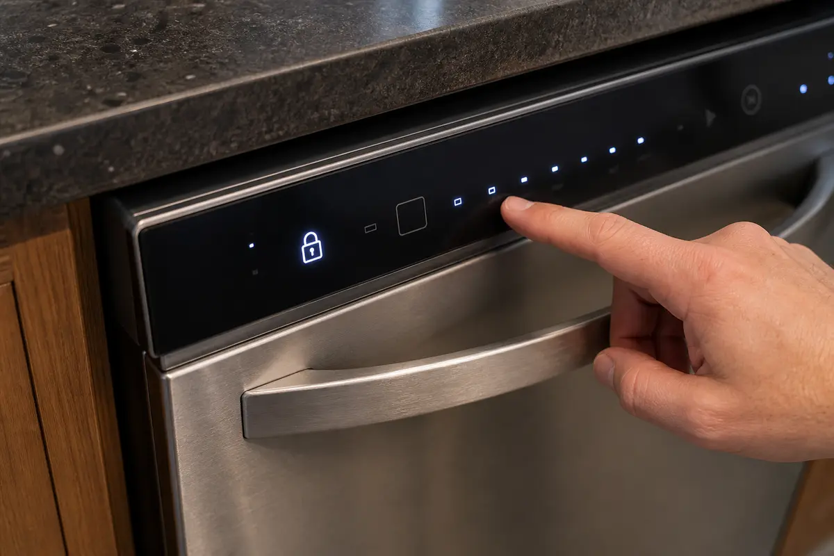 Dishwasher control lock icon showing that locked controls can make buttons seem unresponsive
