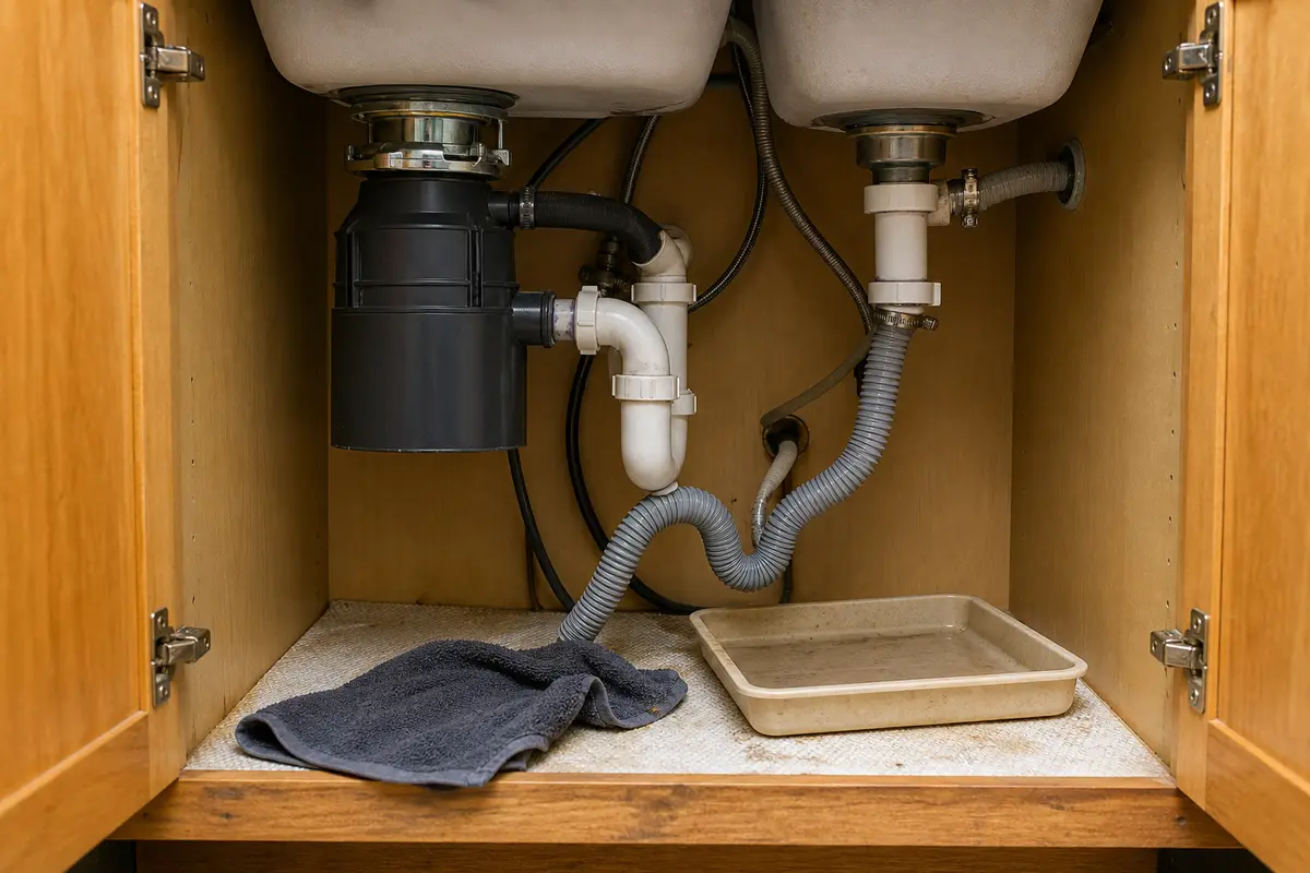 Under-sink dishwasher drain hose with a low sag that can hold dirty water