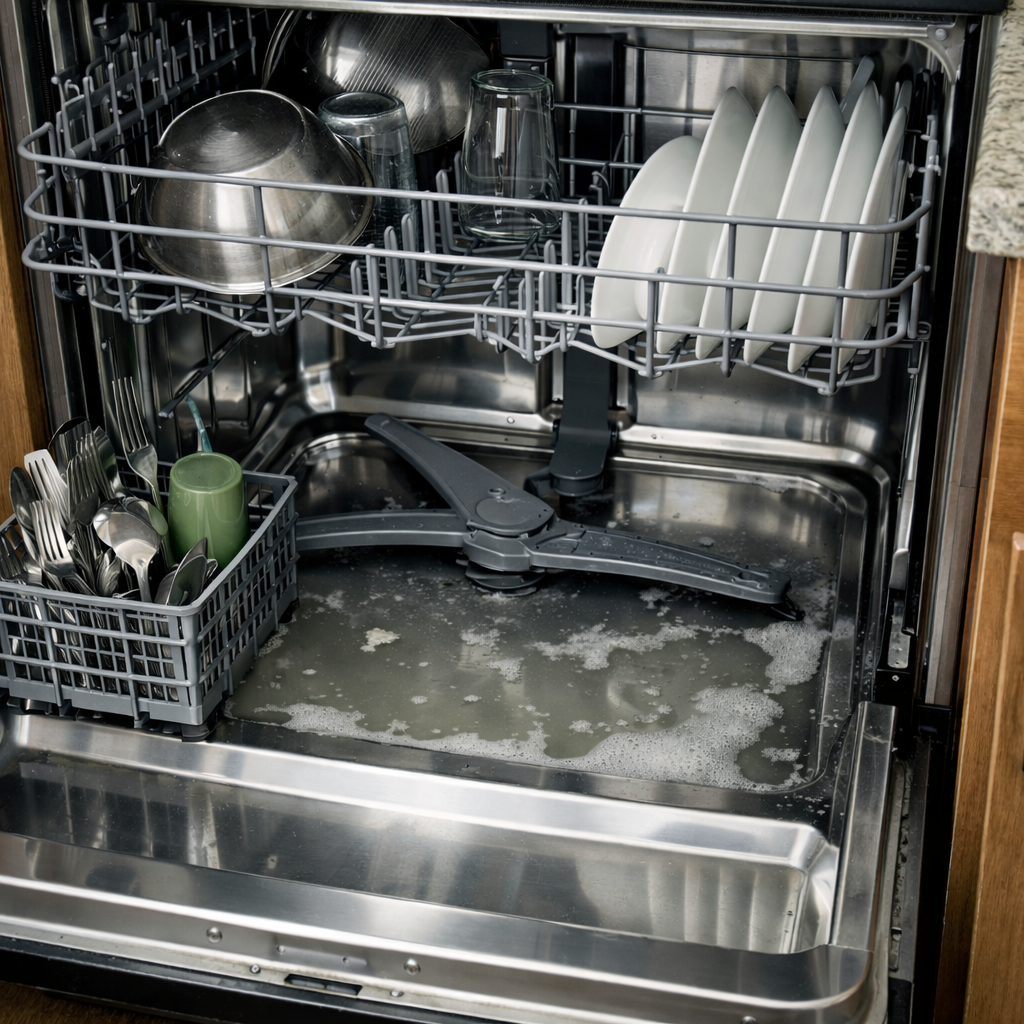 Dishwasher with standing water after a cycle