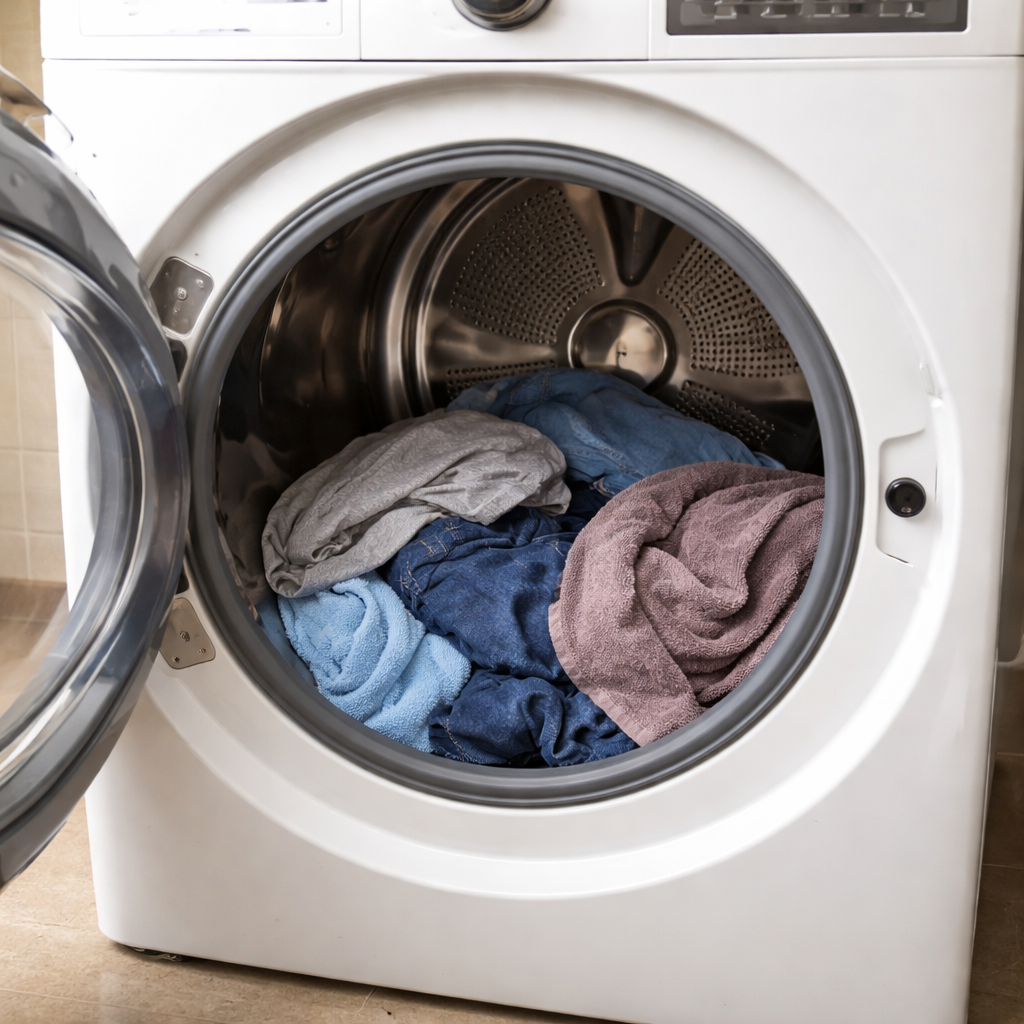 Dryer in a laundry room associated with no heat