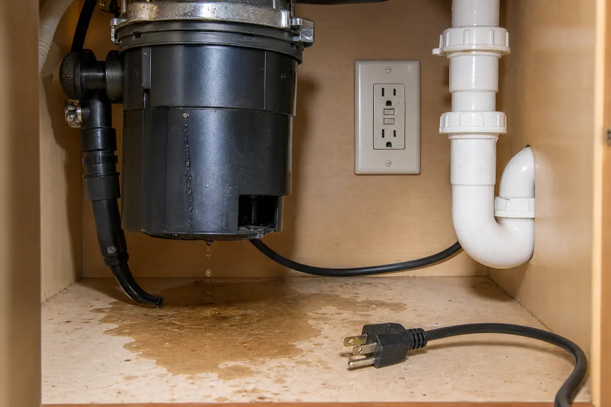 Under sink leak context near disposal that can trip a GFCI outlet