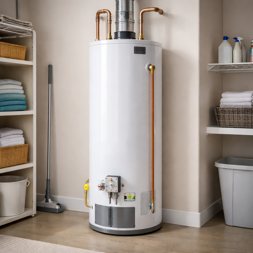 Gas water heater in a utility room associated with no hot water