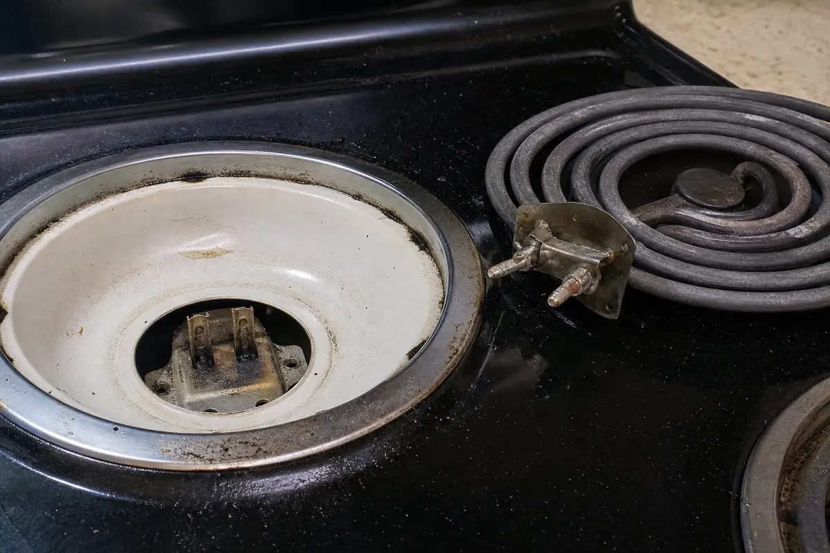 Electric surface element receptacle and contact area checked after burner overheats