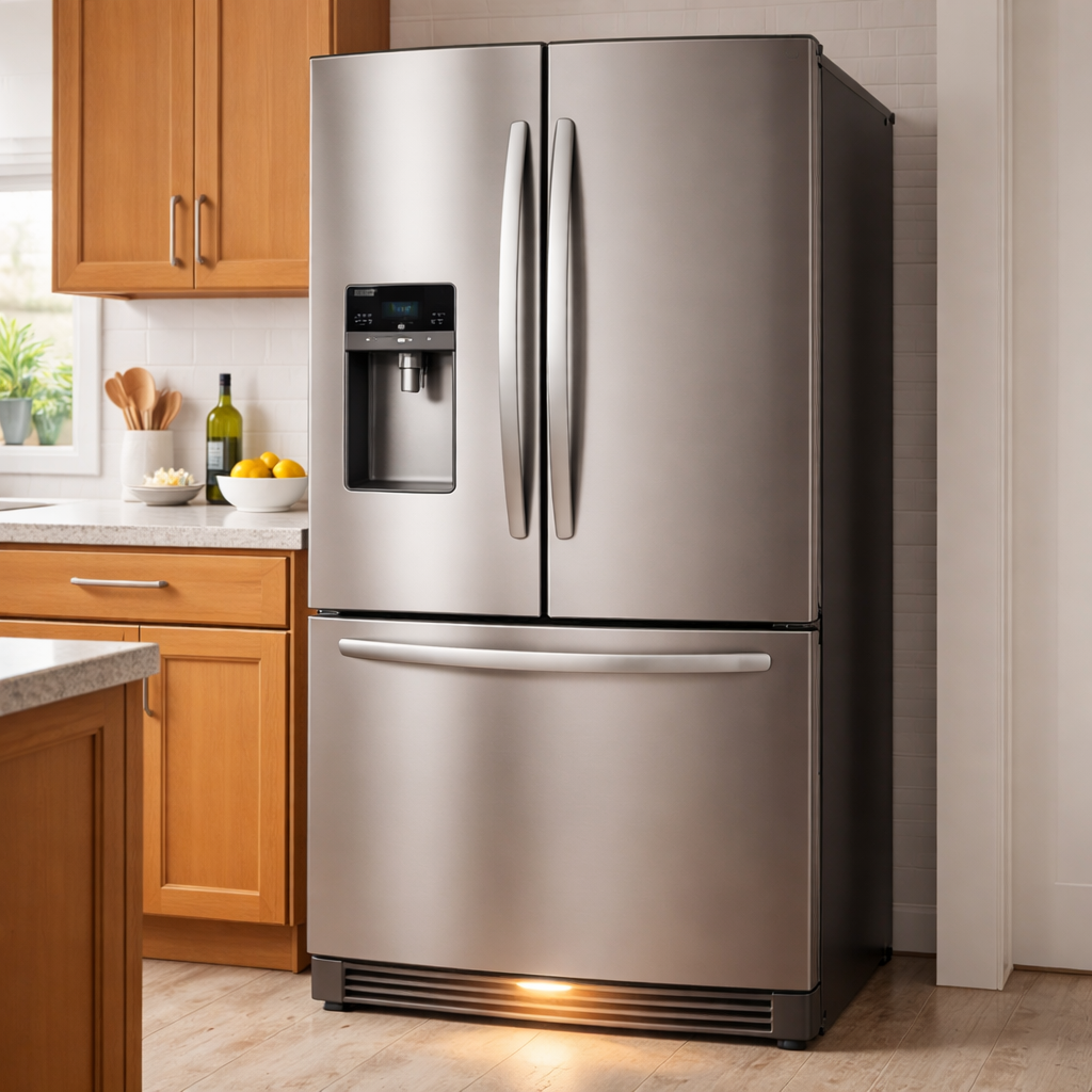 Closed refrigerator in a kitchen suggesting it keeps running