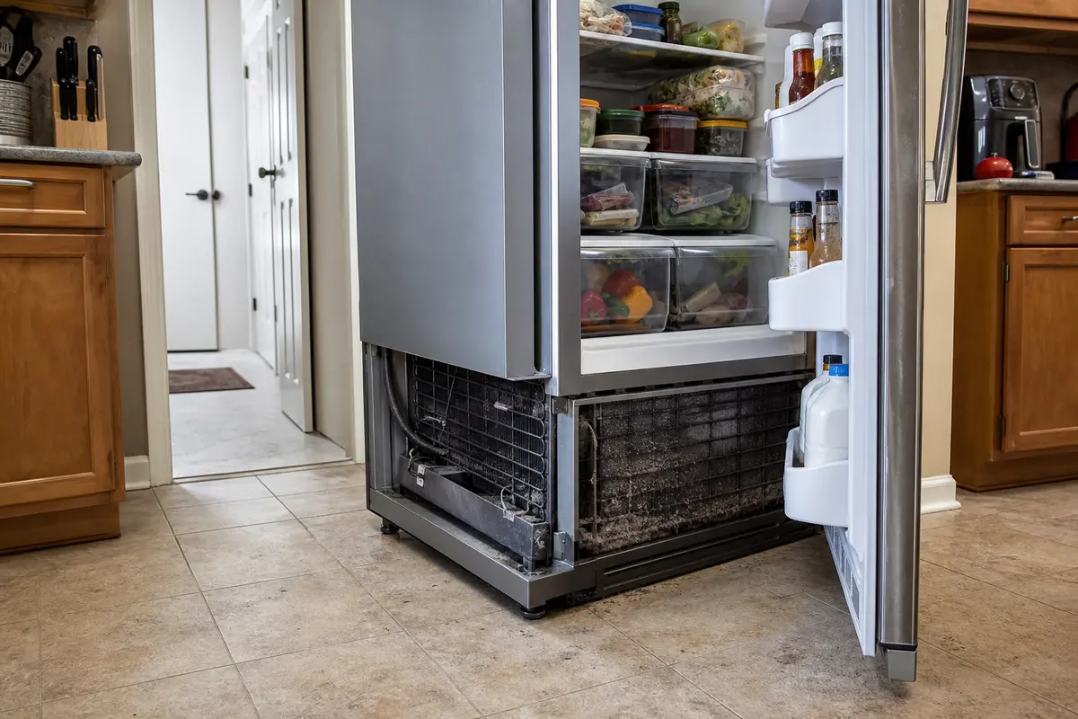 Refrigerator running constantly while checking door seal, airflow, and condenser coil clues