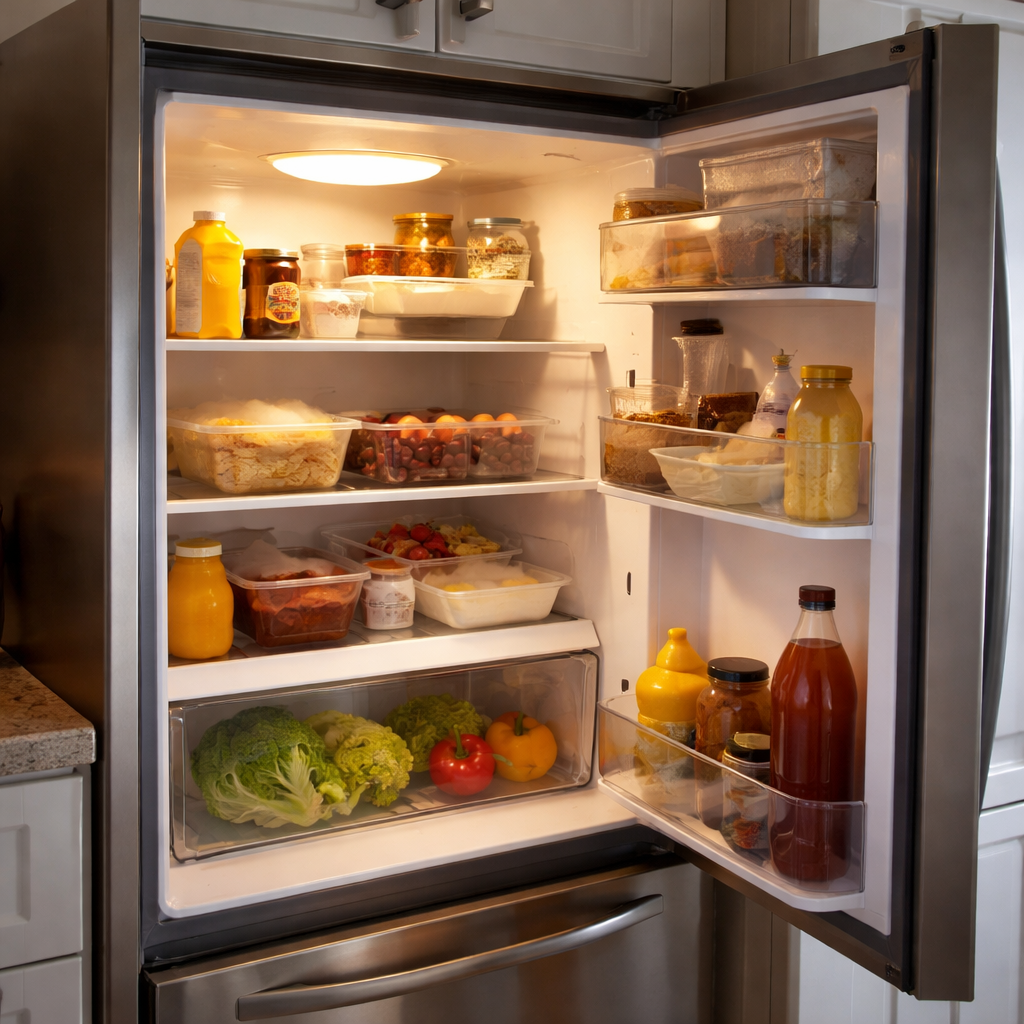 Refrigerator interior that looks slightly too warm