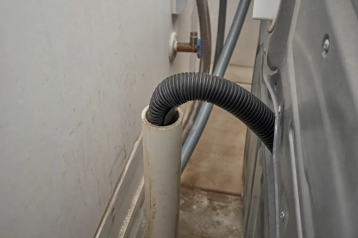 Washer drain hose bent at the standpipe behind the machine