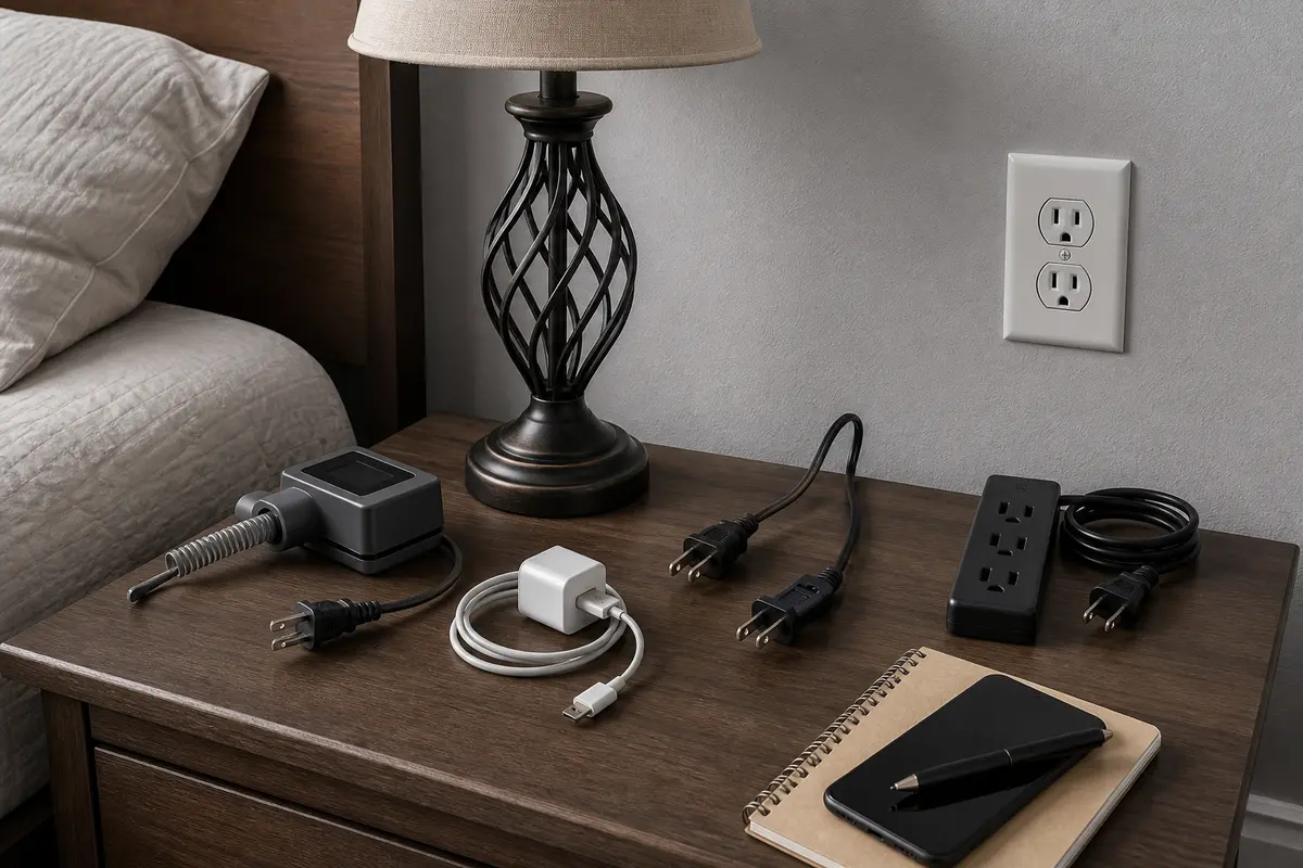 Bedside chargers and lamp unplugged while mapping an AFCI breaker that trips at night