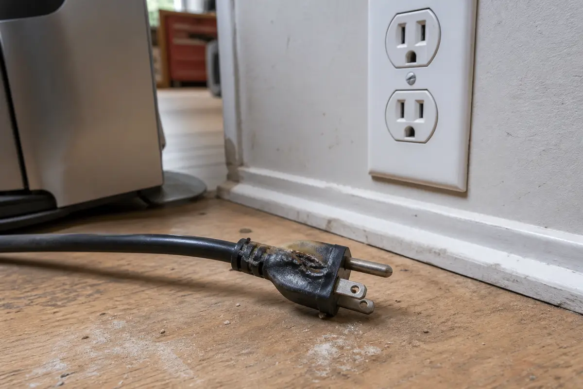 Unplugged damaged cord near an outlet during breaker not resetting troubleshooting