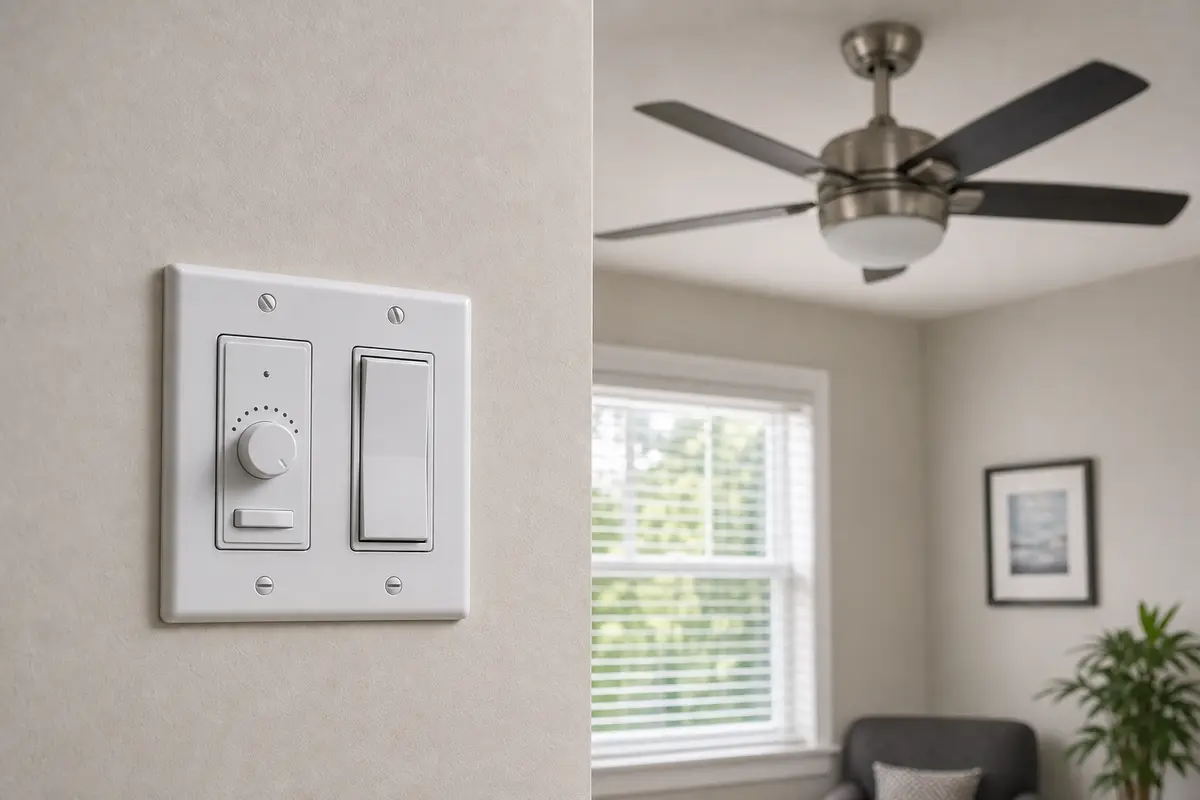 Ceiling fan wall control checked during buzzing diagnosis