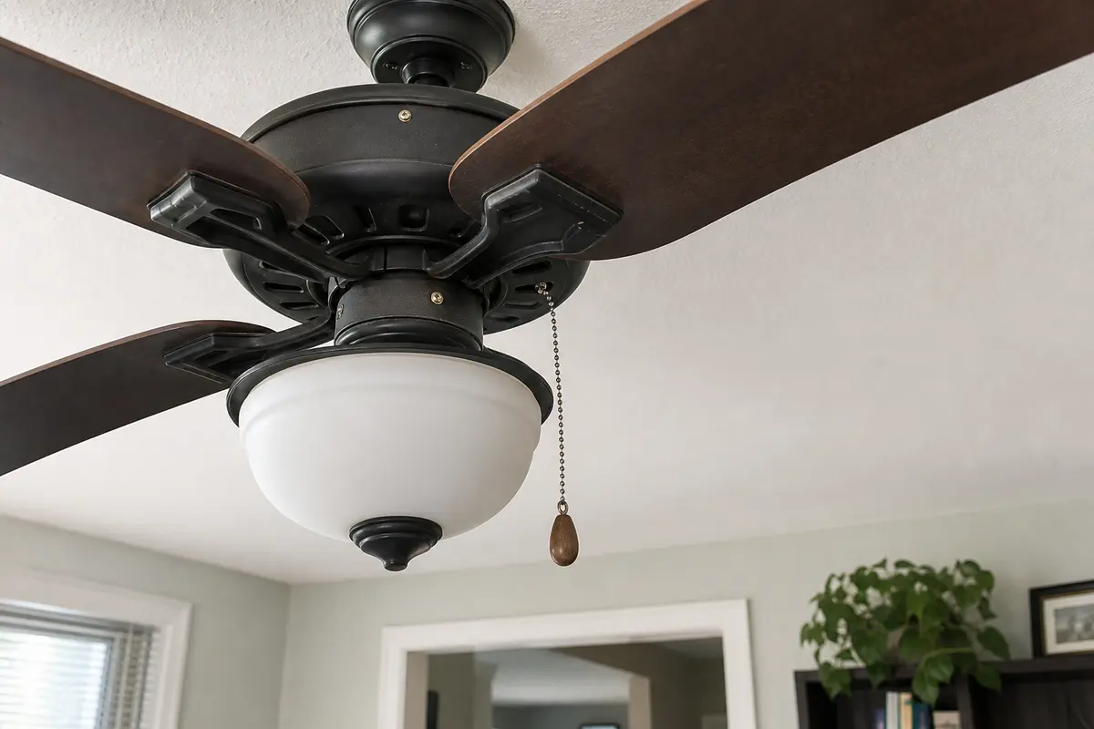 Ceiling fan pull chain close to the housing during clicking-noise check