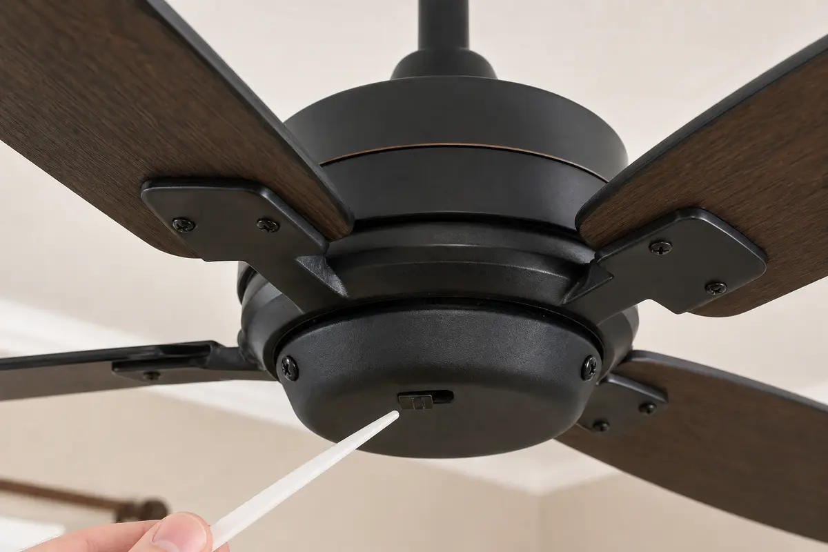 Ceiling fan reverse switch checked for clicks in reverse