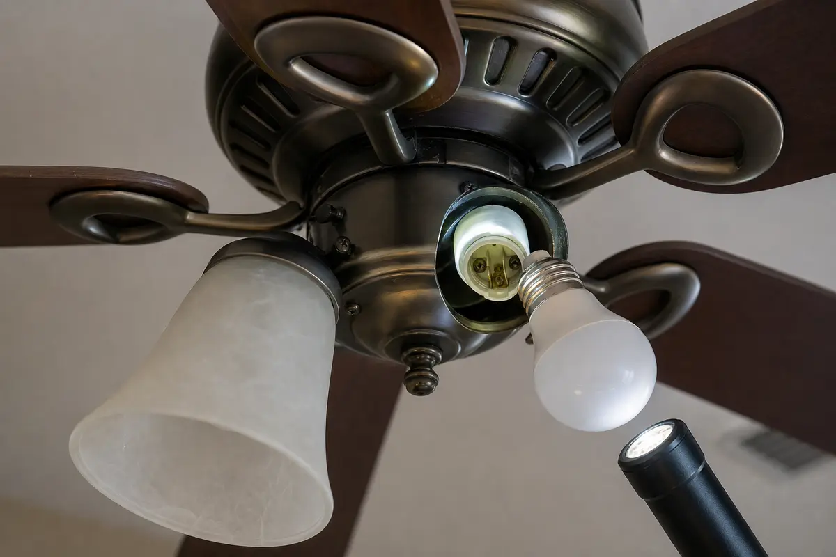 Ceiling fan light socket and bulb checked after light stopped working