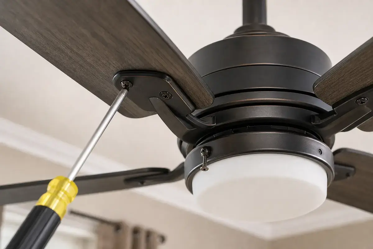 Ceiling fan blade arm screws checked for noise