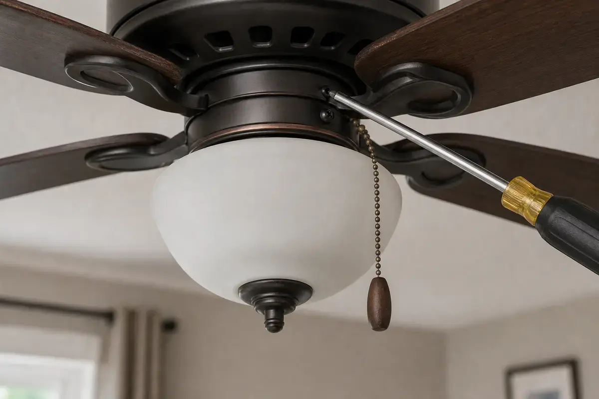 Ceiling fan pull chain checked for tapping noise