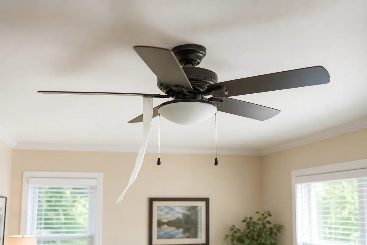Ceiling fan weak airflow checked with a tissue strip below the blades