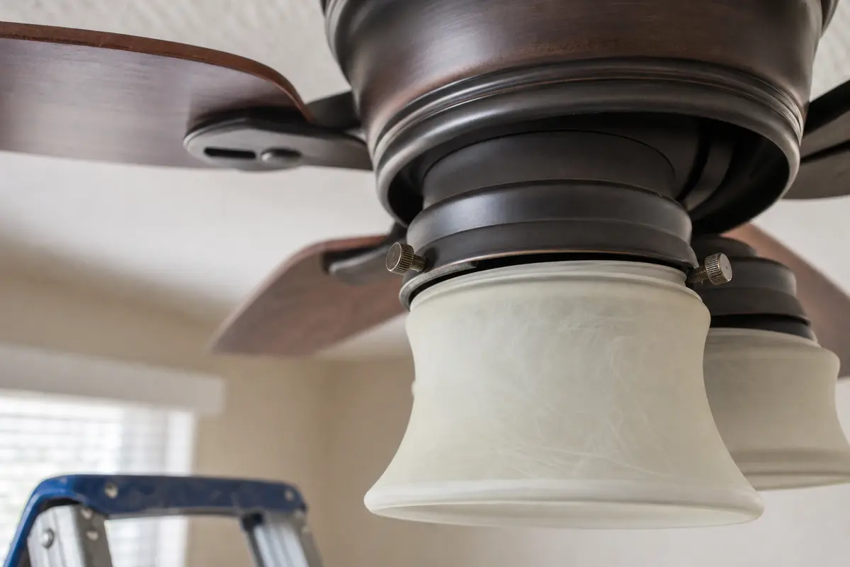 Ceiling fan loose glass shade checked for rattling noise