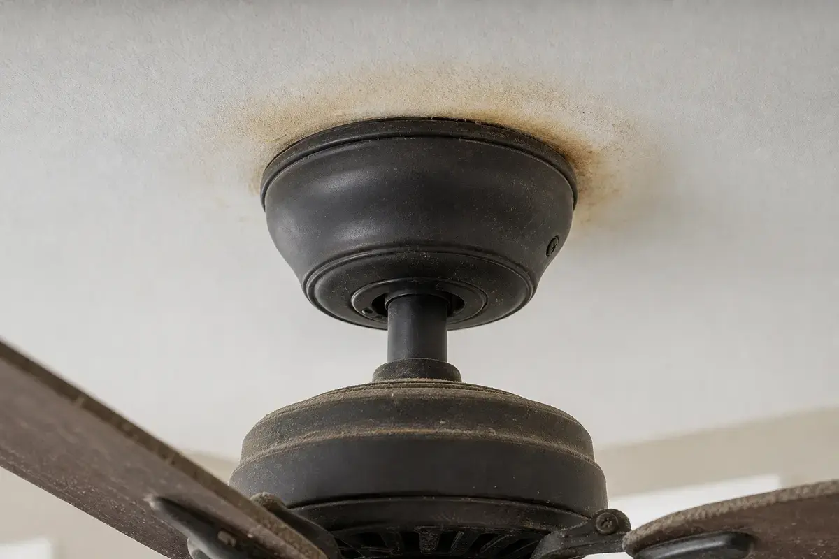 Ceiling fan canopy heat staining checked after hot smell