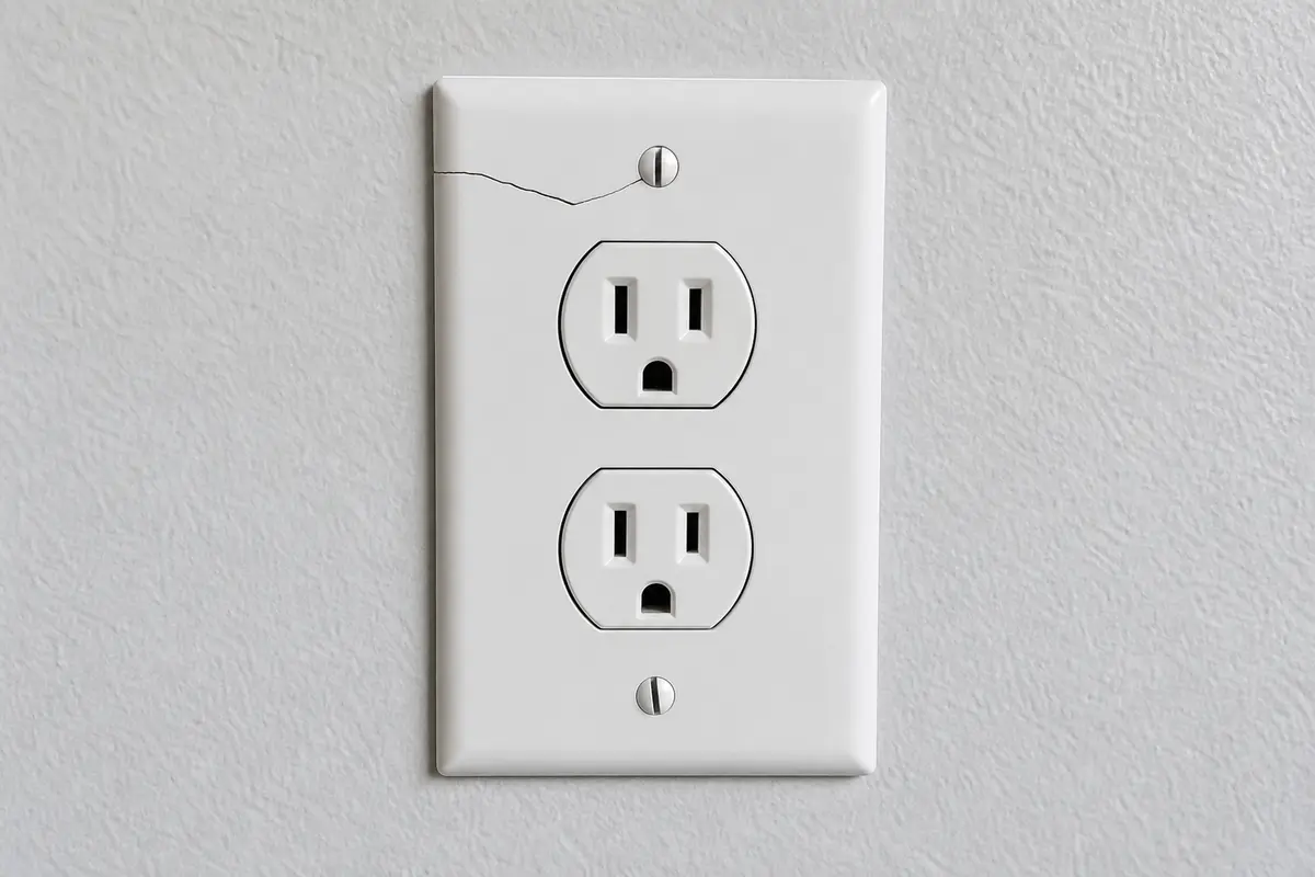 Crack confined to the removable outer outlet faceplate while receptacle body remains intact