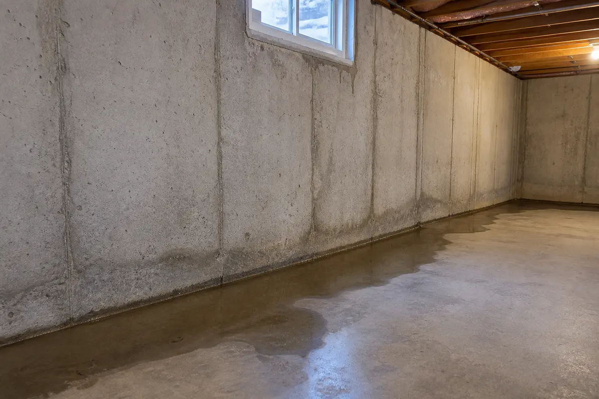 Basement floor puddle along the perimeter after snow melt