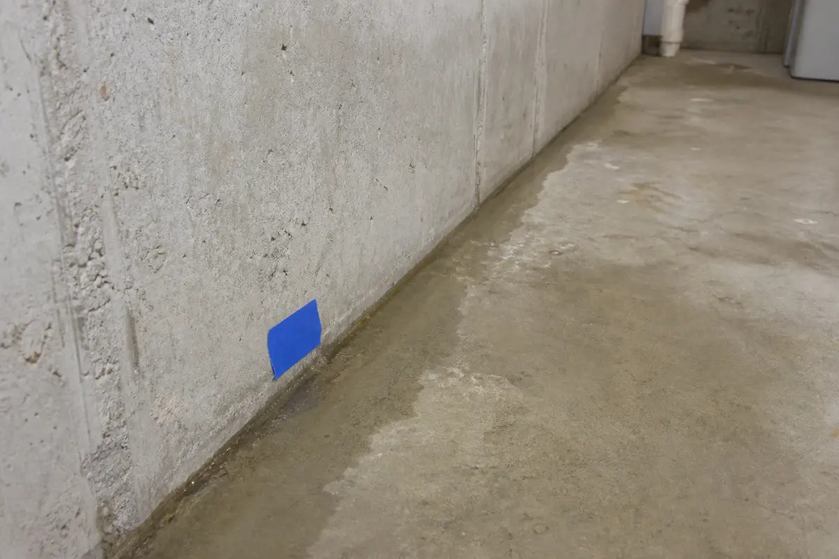Seasonal spring wet line at a basement cove joint