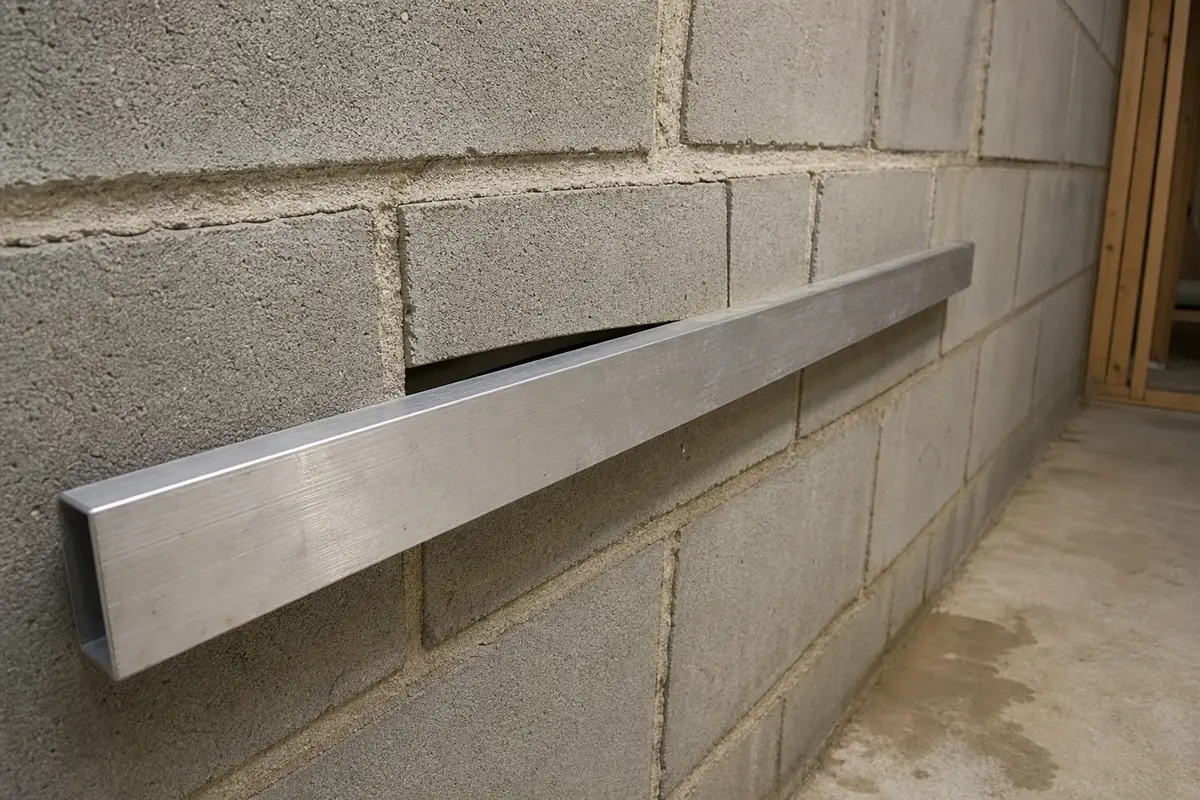 Straightedge showing a gap on a bulging basement wall