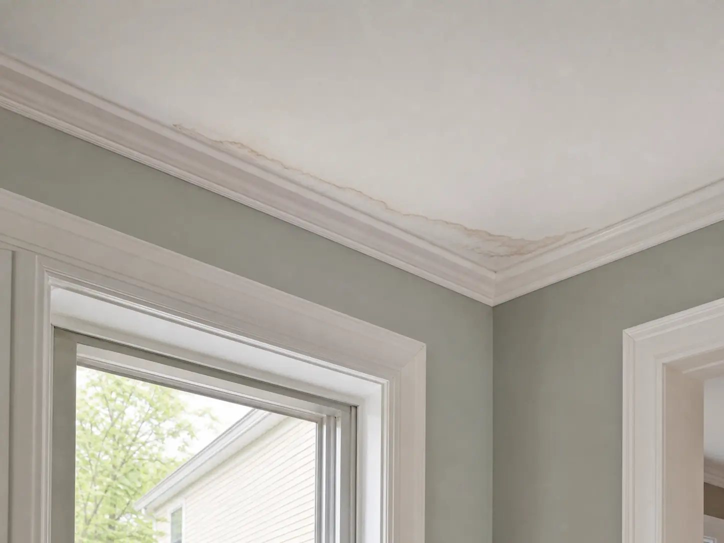 Wall and flashing lookalike leak path that can cause a ceiling water stain