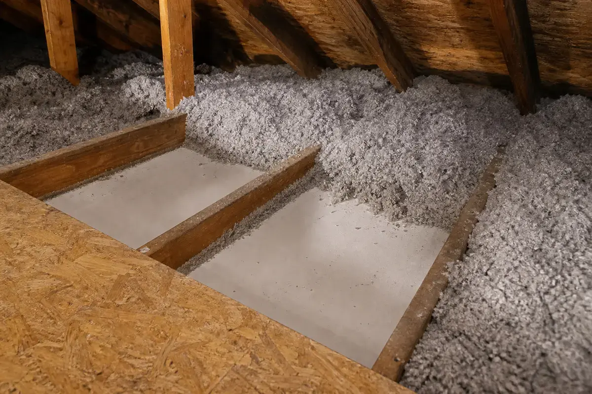 Missing attic insulation above a cold ceiling bay