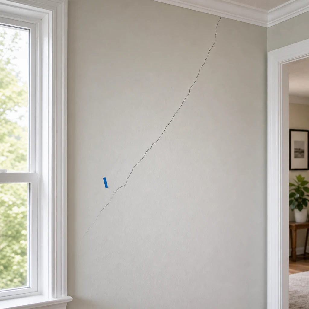 Interior drywall with visible crack