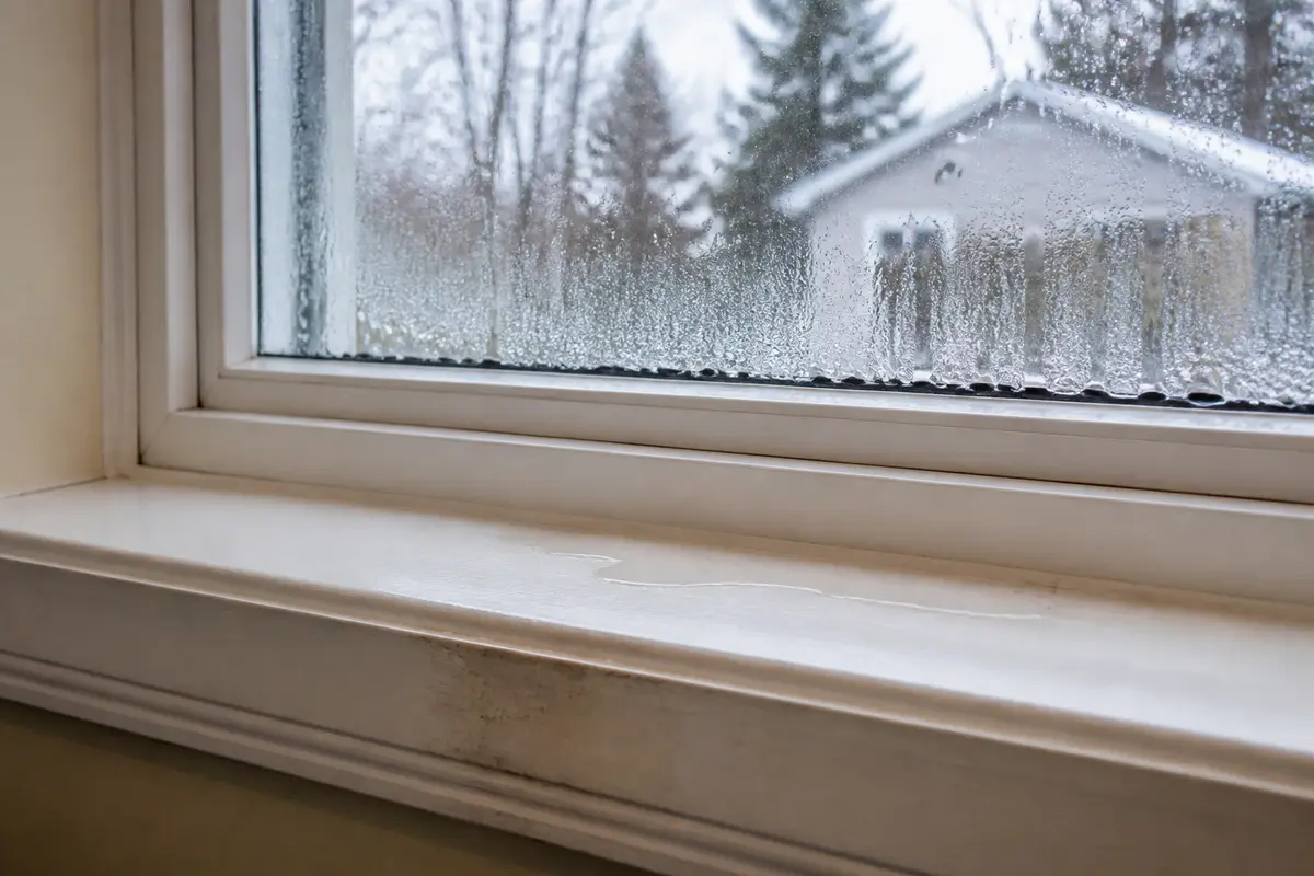 Condensation on interior window glass that can look like a flashing leak