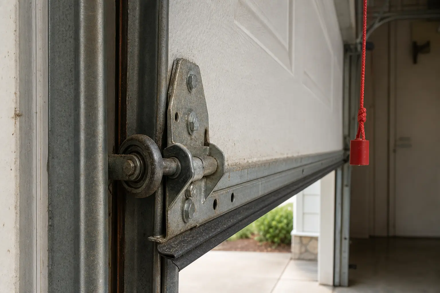 Lower garage door roller and hinge area inspected for binding after disconnecting the opener