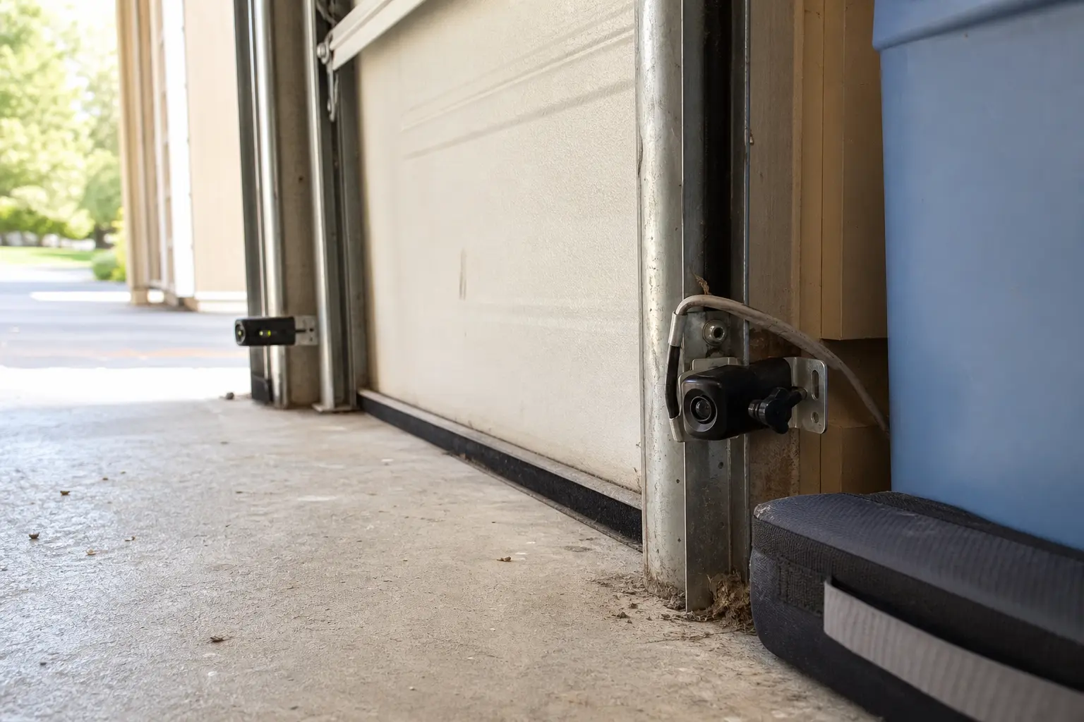 Floor-level garage door safety sensors checked for alignment when the door will not close