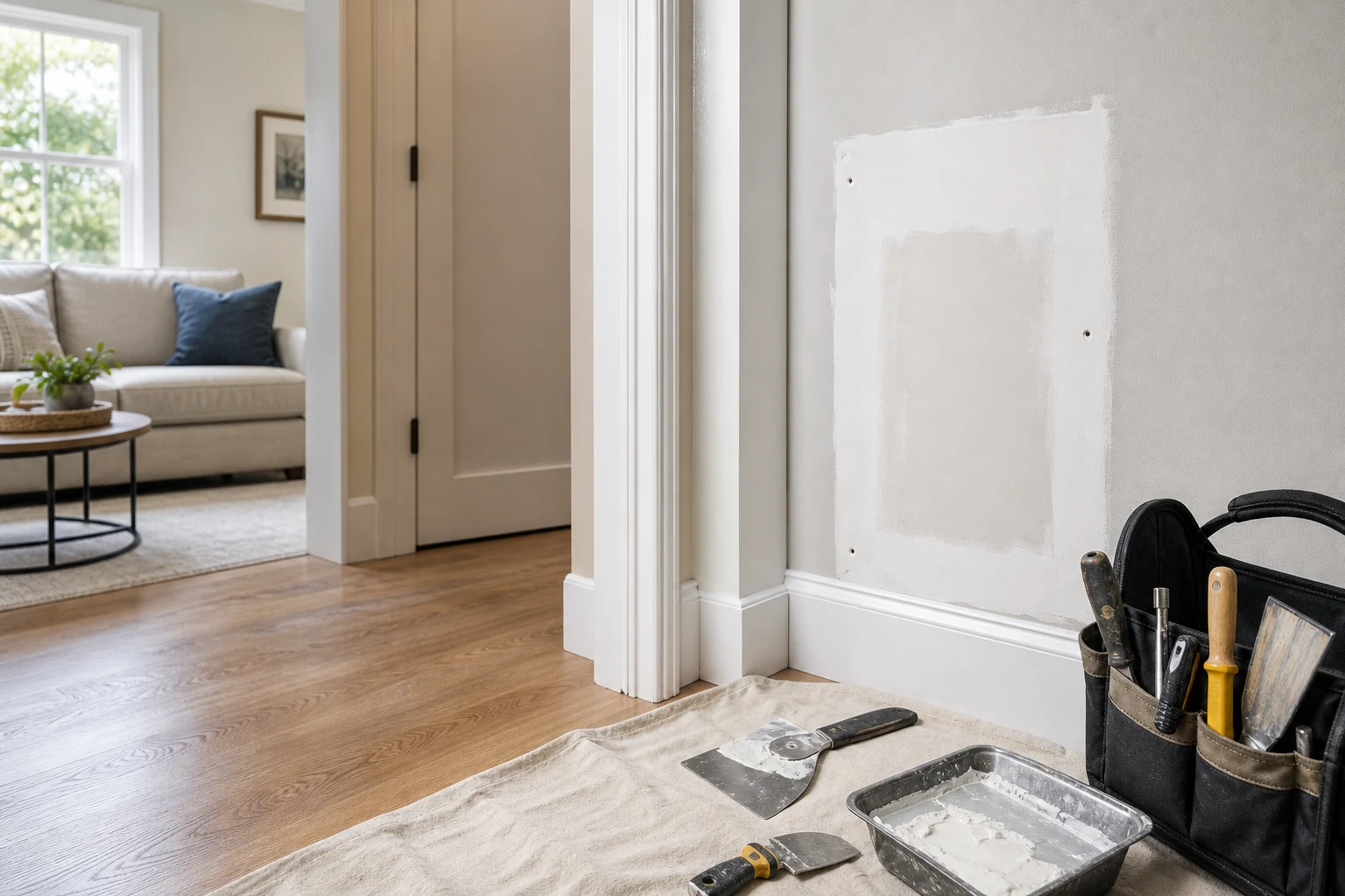 Bright interior home repair scene