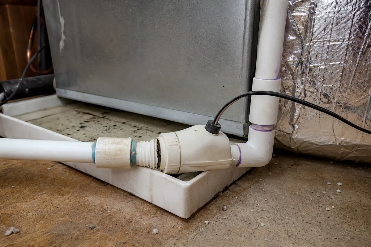 cracked or stuck air conditioner condensate float switch at the drain line