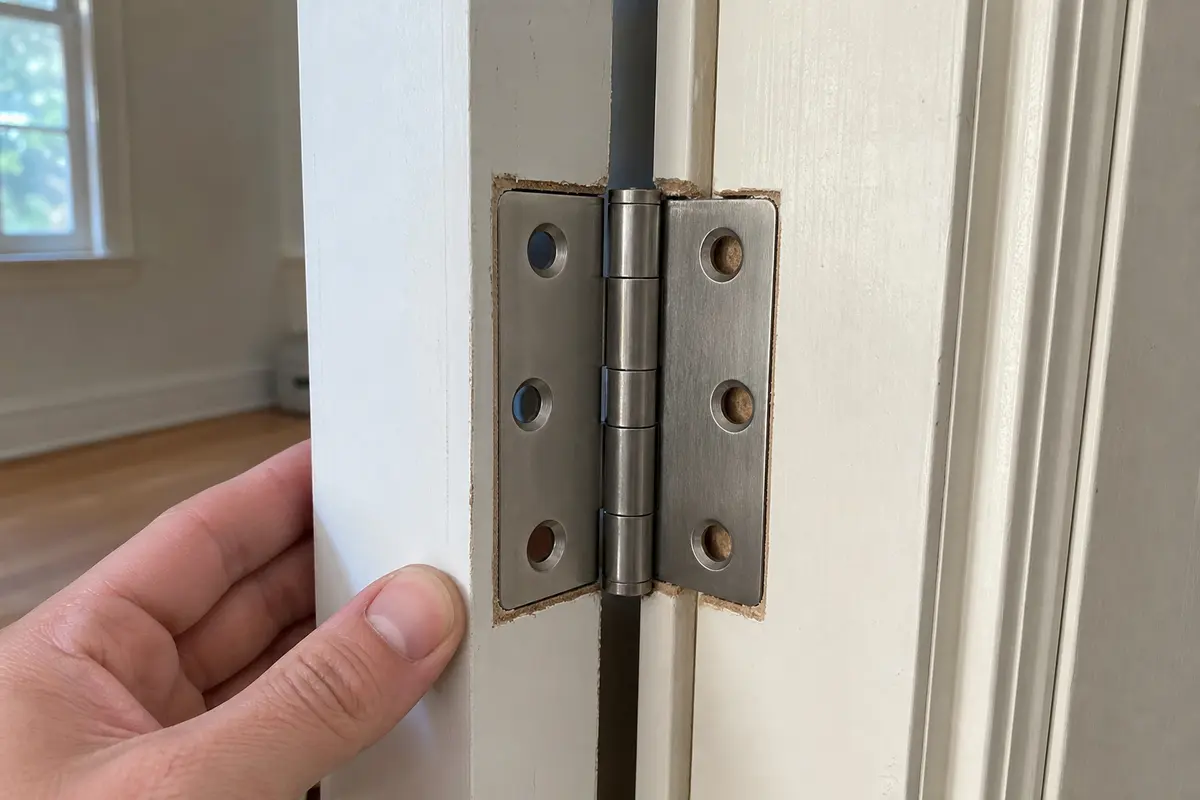 replacement door hinge dry-fit in the mortise before final fastening