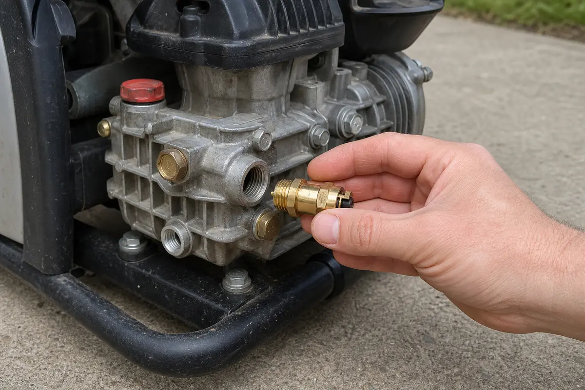New pressure washer thermal relief valve compared with the old valve before installation