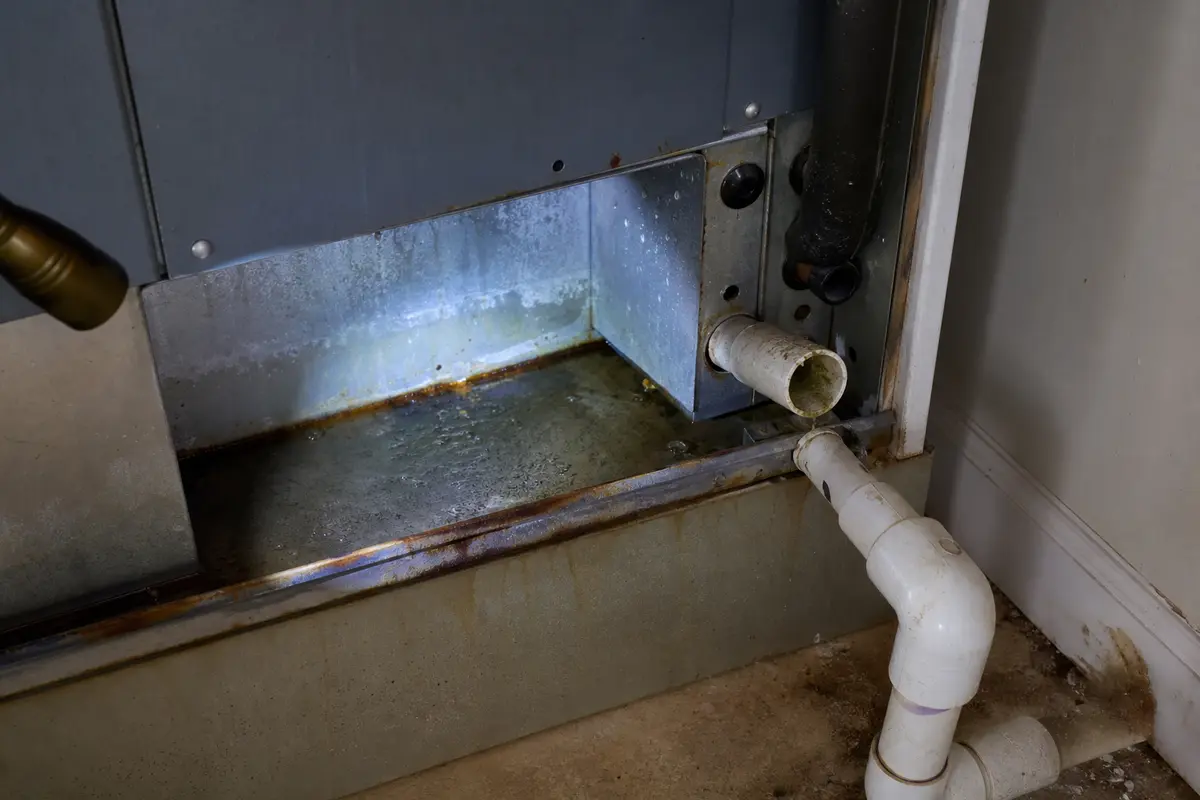 Drain pan and condensate line water clues for night-only AC dripping