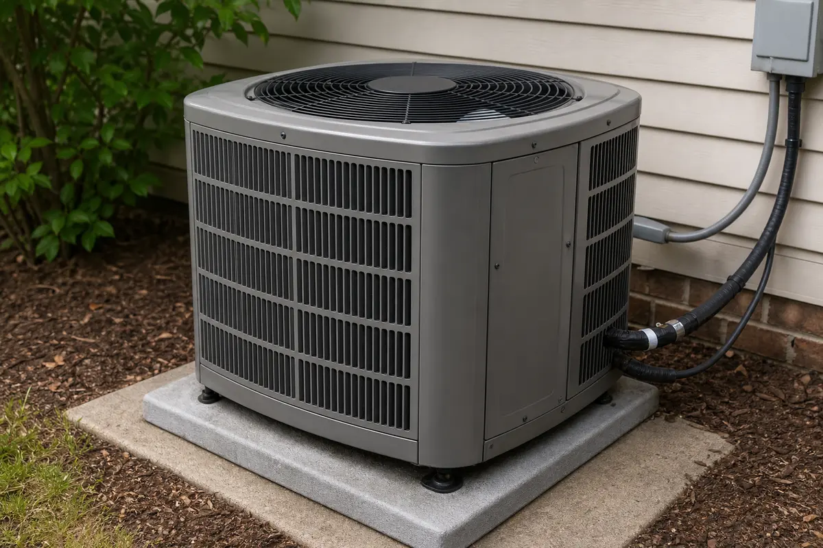 Outdoor condenser checked from a safe distance for an AC buzzing noise