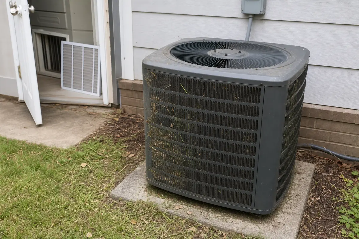 Outdoor condenser airflow check for an air conditioner not cooling