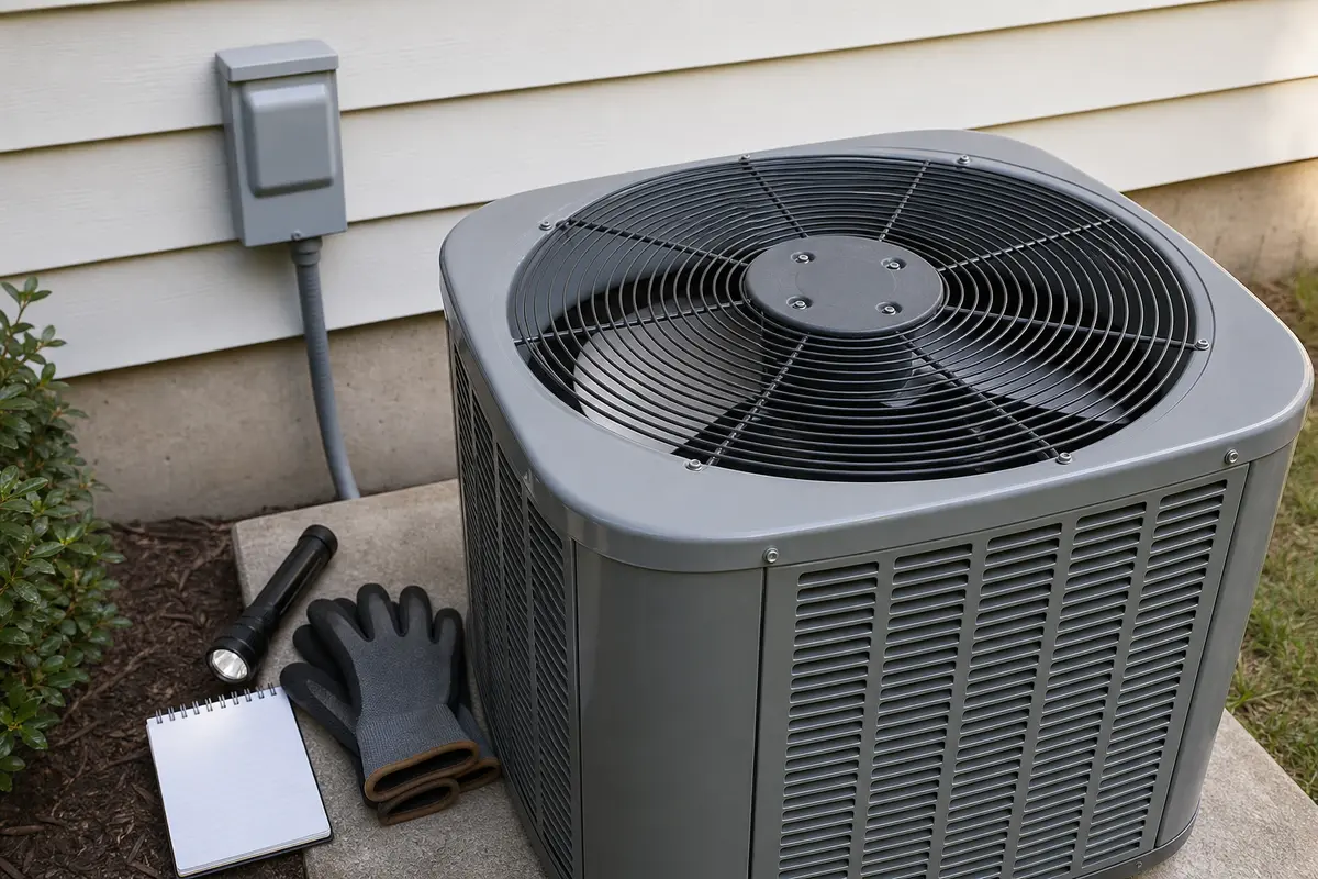 Power-off fan blade inspection for an AC outside unit that hums but will not spin