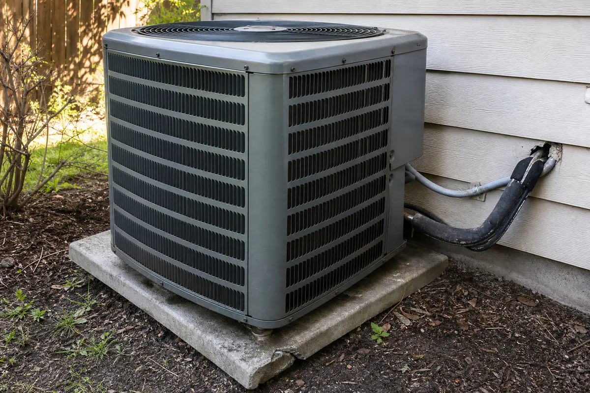 Air conditioner outside unit vibrating on pad during exterior condenser inspection