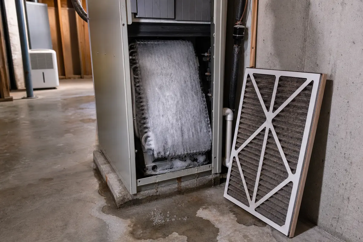 Air handler frozen coil checked with dirty filter clue