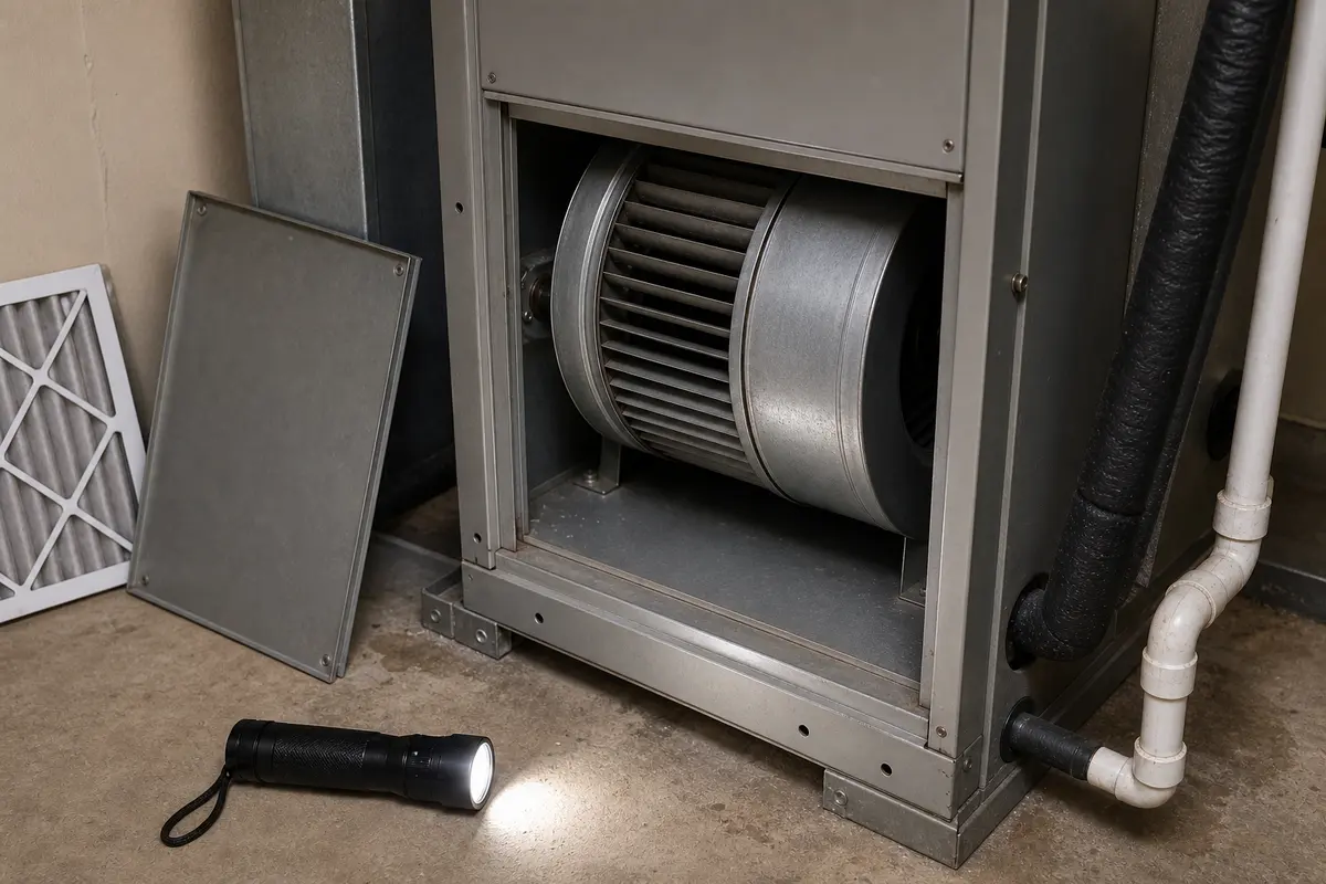 Air handler blower checked when unit hums but fan does not start